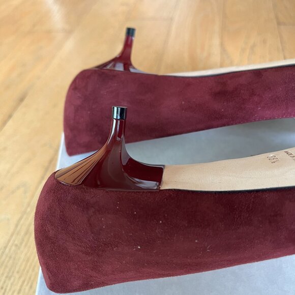 Jimmy Choo Amelia Suede Kitten-Heel Pumps in Burgundy NIB, Size 38.5 - Picture 5 of 11